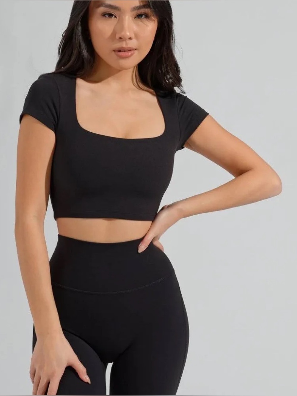 New Buffbunny Collection Butter Square neck Crop top in Onyx Black Medium
